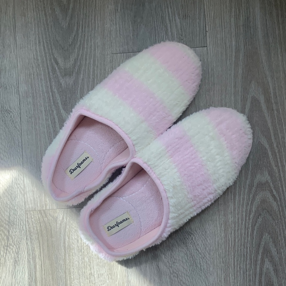 Never worn slippers, pink and yellow. Size 11-12 US